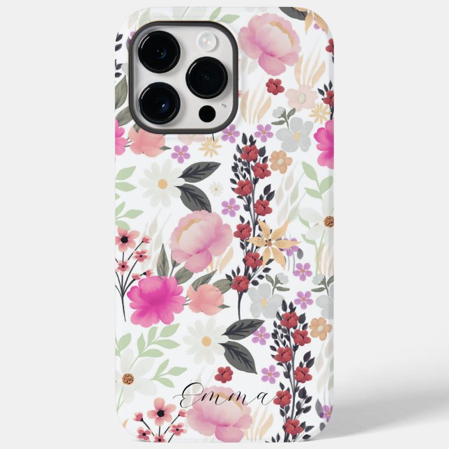Boho Wildblumen Pink Floral Case-Mate iPhone 14 Pro Max Hülle (Rückseite)
