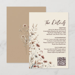 Boho Wildblumen QR Code Hochzeitdetails Kleine Begleitkarte