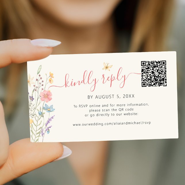 Boho Wildblumen QR Code Online-UAWG Hochzeit Begleitkarte (Von Creator hochgeladen)