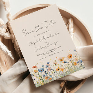 Boho-Wildblumen-Rand Orange Blau Hochzeit Save The Date