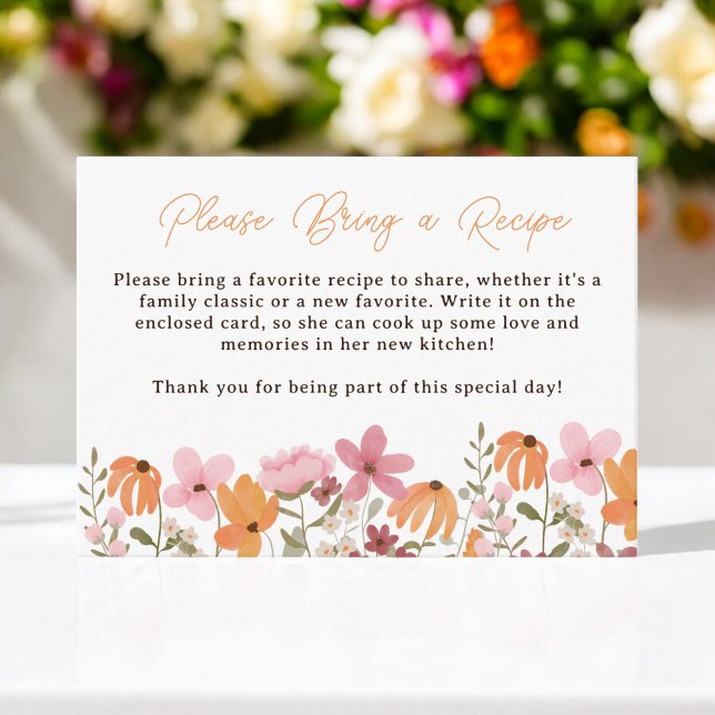 Boho Wildblumen Rezept-Request-Brautparty Begleitkarte (Boho Wildflowers Recipe Request Bridal Shower Enclosure Card)