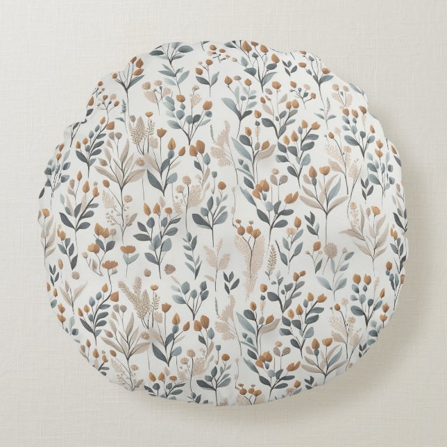 Boho Wildblumen Rundes Kissen (Vorderseite)