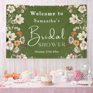 Boho-Wildblumen-Rustikal-Moosgrüne-Hochzeitsdusche Banner