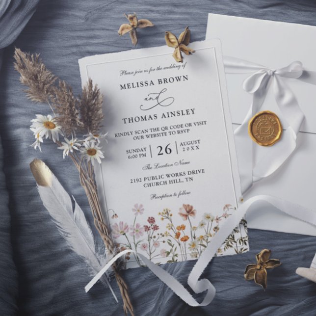 Boho-Wildblumen-Rustikale-Budget-QR-Code-Hochzeit Einladung (Von Creator hochgeladen)