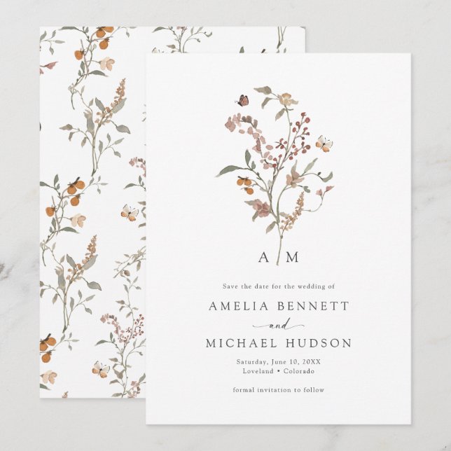 Boho Wildblumen Save The Date (Vorne/Hinten)