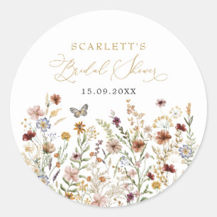 Boho-Wildblumen-Schmetterlings-Wiese-Brautdusche Runder Aufkleber