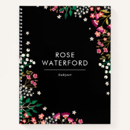 Boho Wildblumen - Schwarz - Name Notizbuch