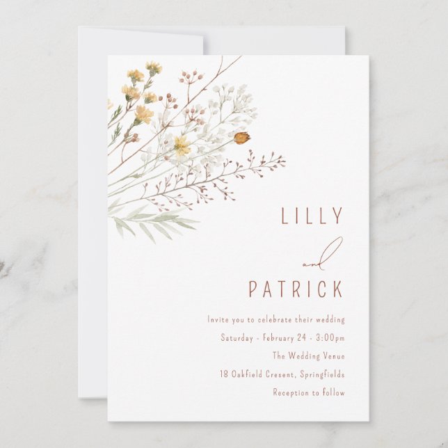 Boho Wildblumen Spring Floral Wedding Einladung (Vorderseite)