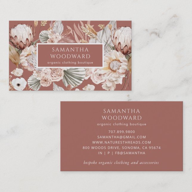 Boho Wildblumen Terracotta Clothing Branding Visitenkarte (Vorne/Hinten)