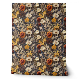 Boho Wildblumen Terracotta rostige Herbstfarben Tapete