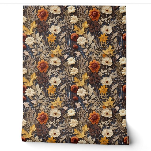 Boho Wildblumen Terracotta rostige Herbstfarben Tapete (Abrollen)