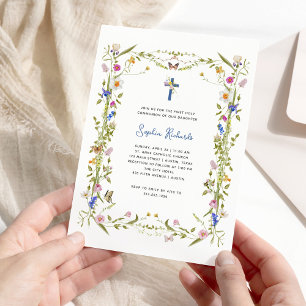Boho Wildblumen und Schmetterlinge   Erstkommunion Einladung