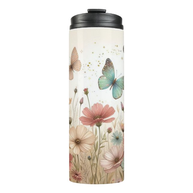 Boho Wildblumen und Schmetterlinge Thermosbecher (Vorderseite)