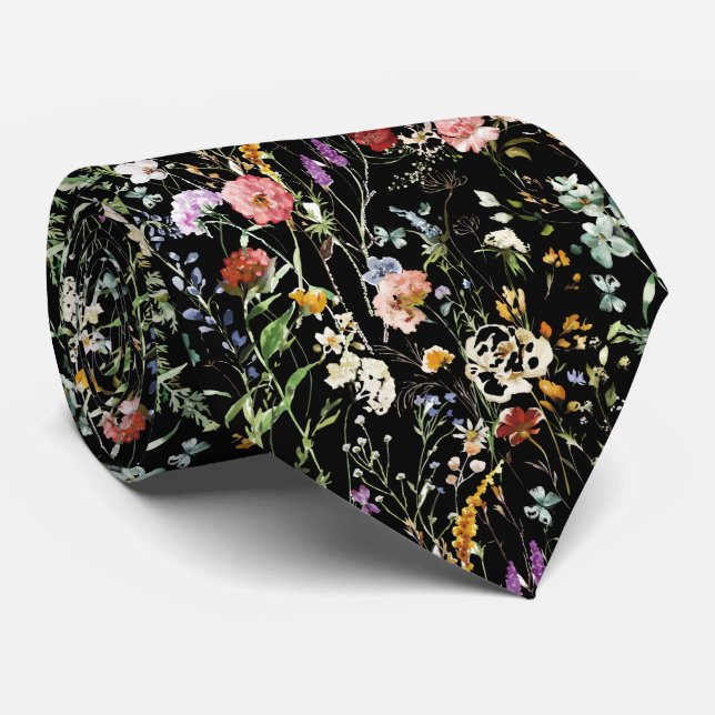 Boho Wildblumen Wasserfarbe Frühling Blume Krawatte (Gerollt)