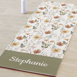 Boho-Wildblumen-Wasserfarbe-Individueller Name Yogamatte