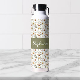 Boho-Wildblumen-Wasserfarbe-Monogramm-Name Trinkflasche