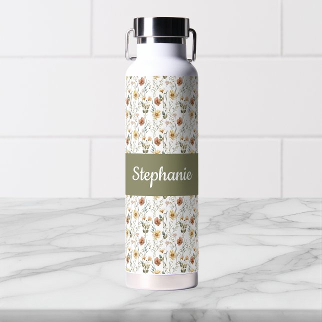 Boho-Wildblumen-Wasserfarbe-Monogramm-Name Trinkflasche (Von Creator hochgeladen)