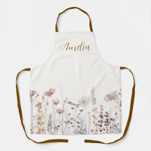 Boho Wildblumen Wasserfarben Blumen Name Schürze