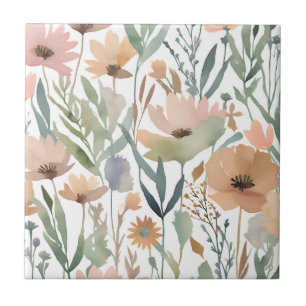 Boho-Wildblumen-Wasserfarben-Blumen-Pastell-Akzent Fliese