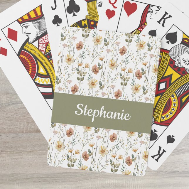 Boho-Wildblumen-Wasserfarben-Monogramm-Name Spielkarten (Von Creator hochgeladen)