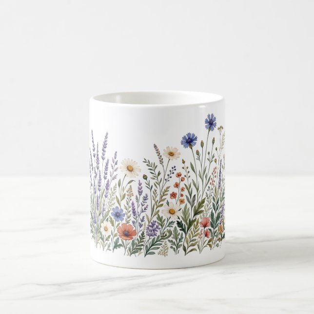 Boho-Wildblumen-Wasserfarben-Tasse Kaffeetasse (Mittel)