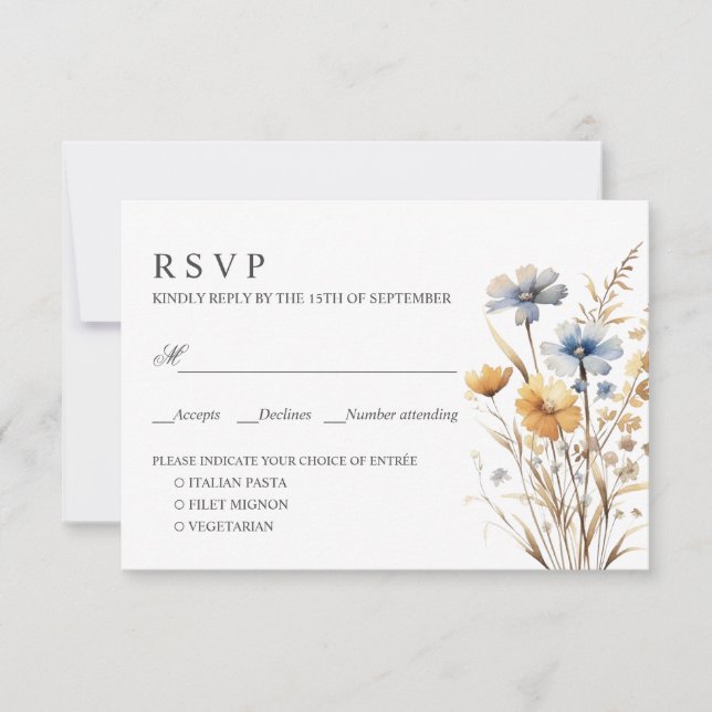 BOHO WILDBLUMEN WEDD RSVP MEHL AUSWAHL KARTE (Vorderseite)