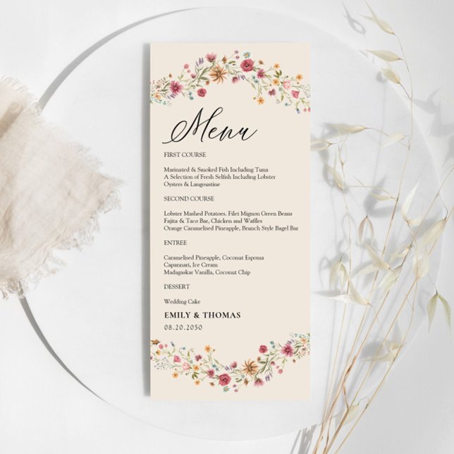 Boho Wildblumen Wedding Menu Menükarte (Von Creator hochgeladen)