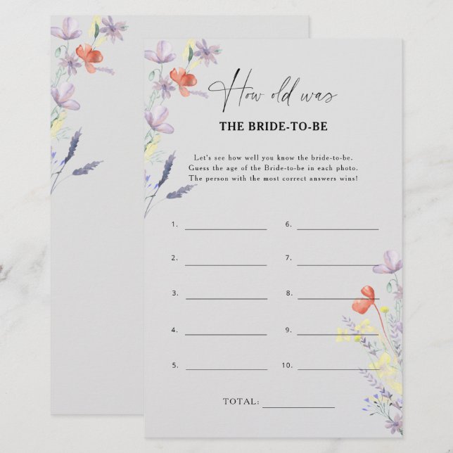 Boho Wildblumen Wie alt war die Braut, um zu spiel (Vorne/Hinten)