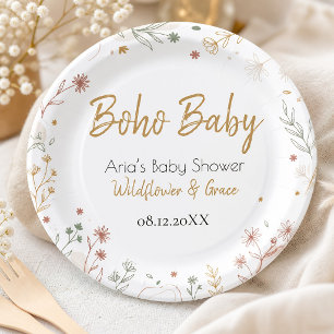 Boho-Wildblumengarten-Aquarell-Baby-Party Pappteller