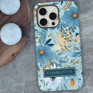 Boho-Wildblumengarten Blaue Blumenmuster iPhone 15 Pro Max Hülle