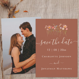 Boho-Wildblumenwiese Foto-Hochzeit Save The Date