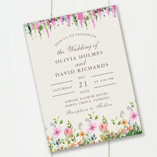 Boho-Wildblumenwiese und Akazie Hochzeit Einladung