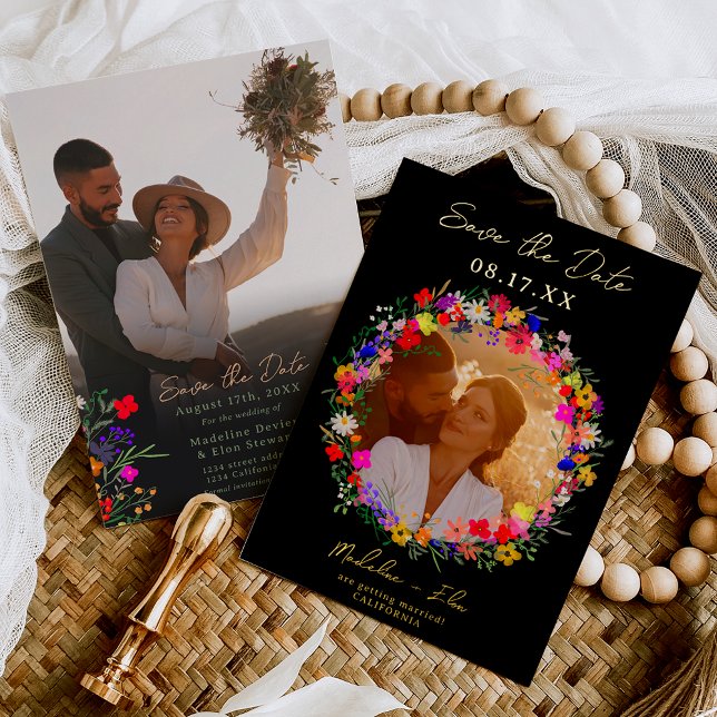 Boho wilde Blume 2 Fotos Hochzeit speichern das Da Folieneinladung (Von Creator hochgeladen)