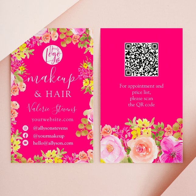 Boho Wilde Blume Gartengarten Aquarellhaare Visitenkarte (Boho wild flowers garden watercolor makeup hair business card)