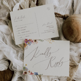 Boho Wildflower Beige Menüwahl RSVP Postkarte