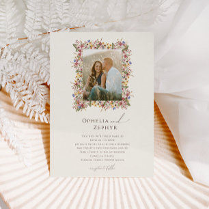 Boho Wildflower Beige Wiese Foto Rahmen Hochzeit Einladung