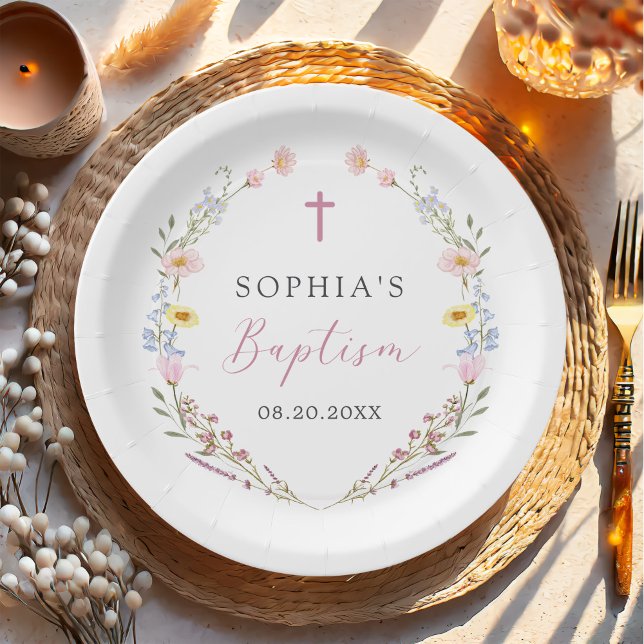 Boho-Wildflower-Blumen-Mädchen-Taufe Pappteller (Von Creator hochgeladen)