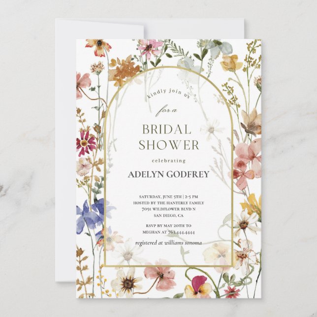  Boho Wildflower Bridal Shower Einladung (Vorderseite)