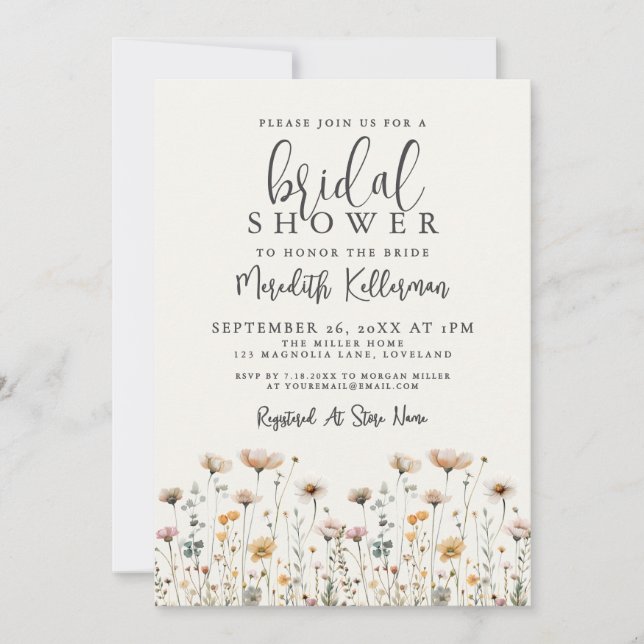 Boho Wildflower Bridal Shower Einladung (Vorderseite)