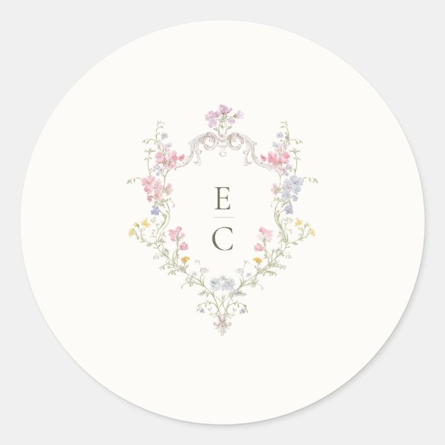 Boho Wildflower Elegant Wedding Runder Aufkleber (Vorderseite)