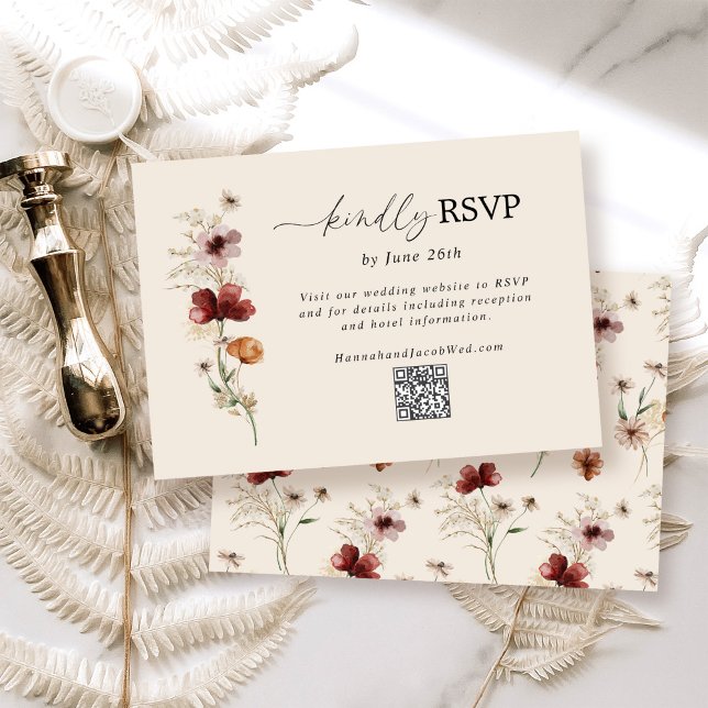Boho Wildflower Fall Wedding QR Code RSVP Card Karte (Von Creator hochgeladen)