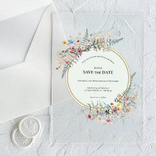 Boho Wildflower Farn Minze Grün Save the Date Acryleinladungen