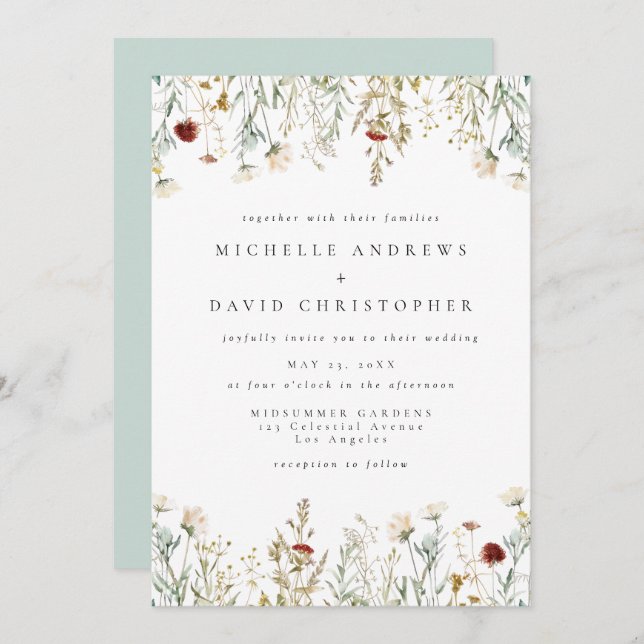 Boho Wildflower Field Wedding Invitation (Devant / Derrière)