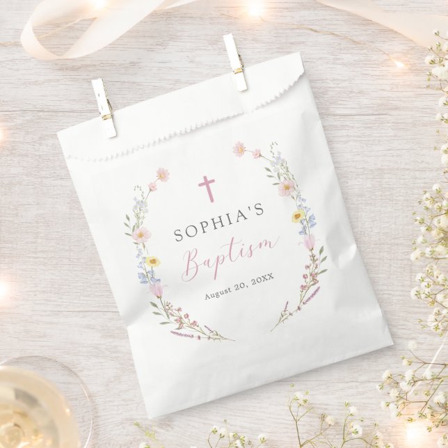 Boho Wildflower Floral Girl Baptism Geschenktütchen (Ausgeschnitten)