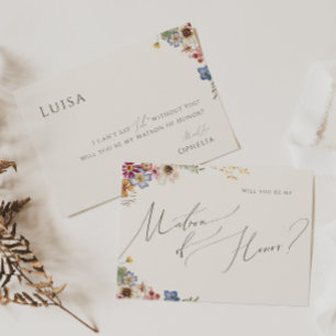 Boho Wildflower Garden Beige Matron of Honor Card Einladung