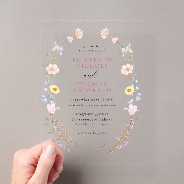 Boho Wildflower Garden Wreath Wedding Acryleinladungen (Insitu (Handheld))