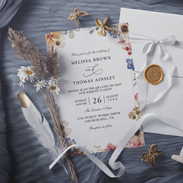 Boho-Wildflower-Garten Budget QR-Code Hochzeit Einladung (Von Creator hochgeladen)