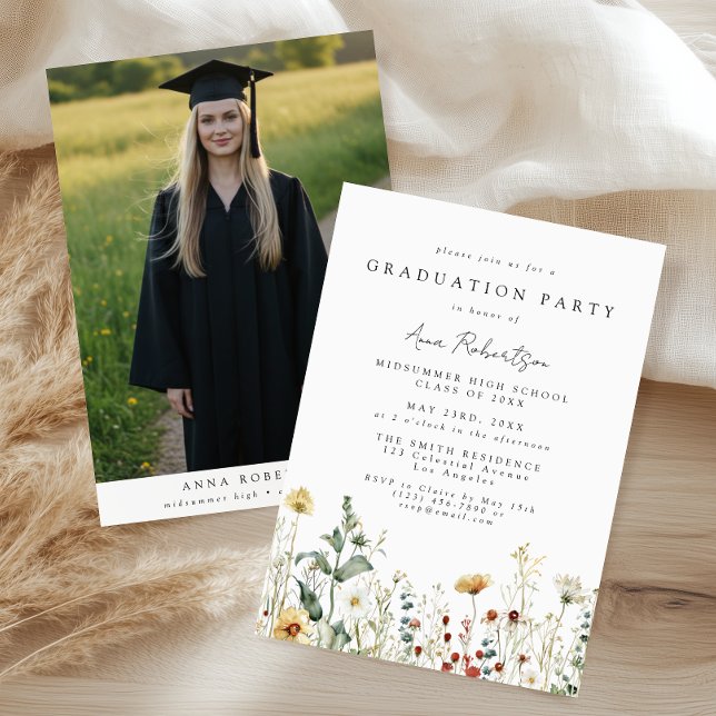 Boho Wildflower Graduation Party Photo Einladung (Von Creator hochgeladen)