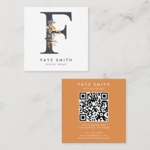 Boho-Wildflower-Initialen-QR-Code Quadratische Visitenkarte