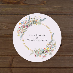 Boho-Wildflower-Lavendel-Hochzeitsumschlagsiegel Runder Aufkleber